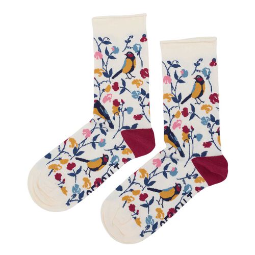 Seasalt Cornwall Bamboo Arty Socks - Sweet Pea Bird Chalk
